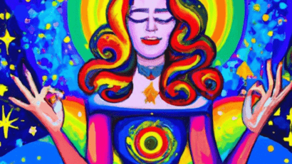 Painting of a girl doing meditation